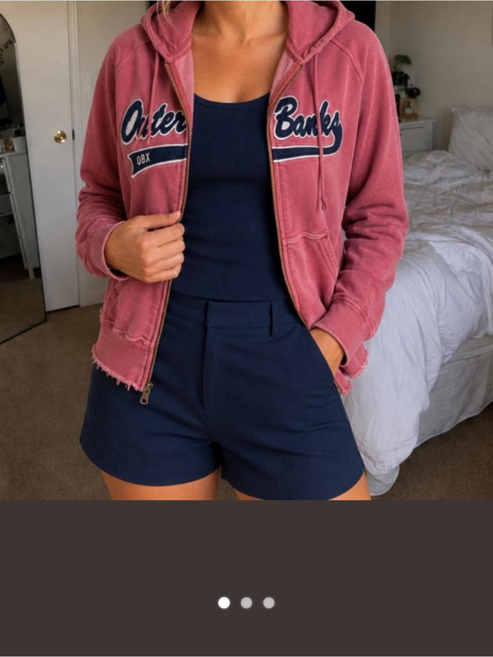 Washed Rose Zip Hoodie Jacket with Script Chest Logo